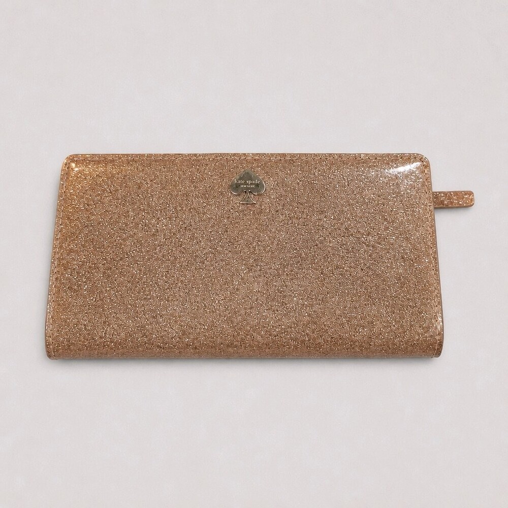 Kate Spade a gold glitter Leather Wallet with Card Slots and Snap Closure